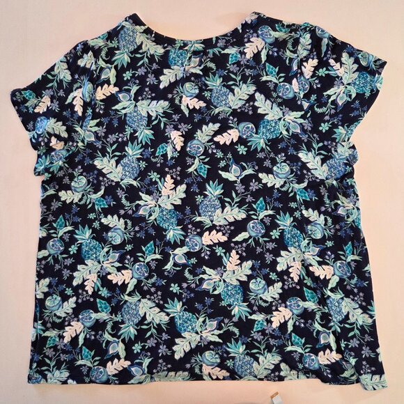 NWT - Croft & Barrow Short-Sleeve Square Neck Top, Navy Floral – Size 2X - Picture 4 of 10